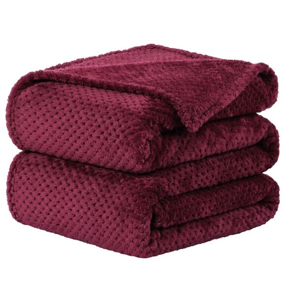 Flannel Fleece Bed Blankets Microfiber Plush 330GSM 66"x90" Burgundy - Picture 1 of 6